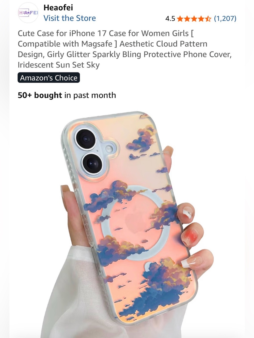 iPhone 17 Iridescent Sunset Cloud Case and Screen Protector Bundle